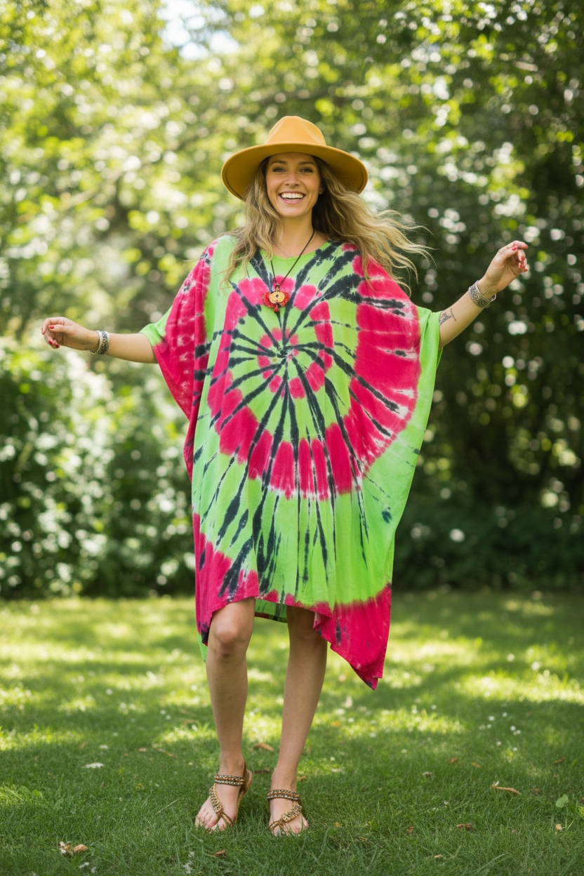 Spiral Tie-Dye Beach Cover Up Kaftan