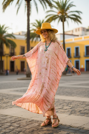 Blush Earth Kaftan Dress – Hand Dyed Boho Maxi, Flowy Oversized Fit, Lightweight Rayon