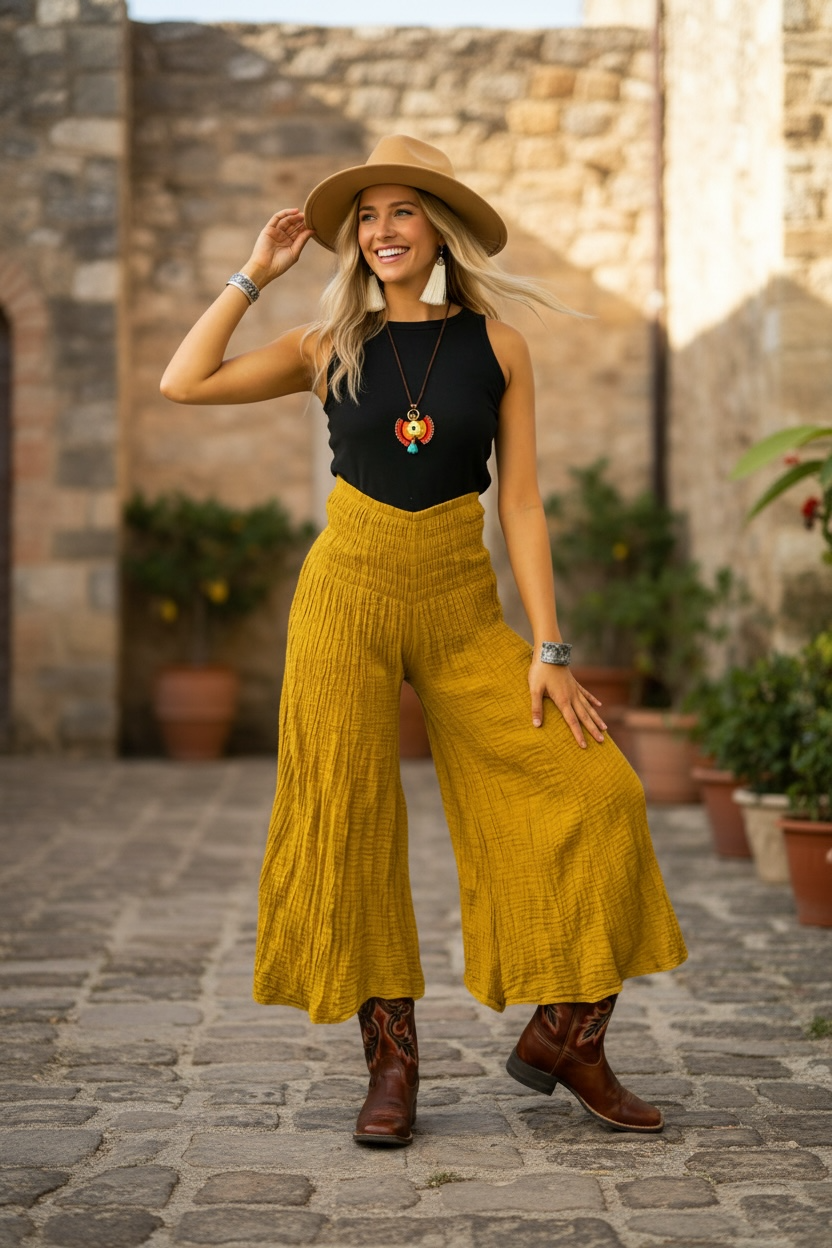 Mustard Gauze Flow Pants