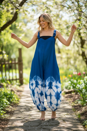 Ocean Drift Tie-Dye Dungarees – Hand-Dyed Shibori Boho Jumpsuit with Pockets