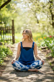 Ocean Drift Tie-Dye Dungarees – Hand-Dyed Shibori Boho Jumpsuit with Pockets