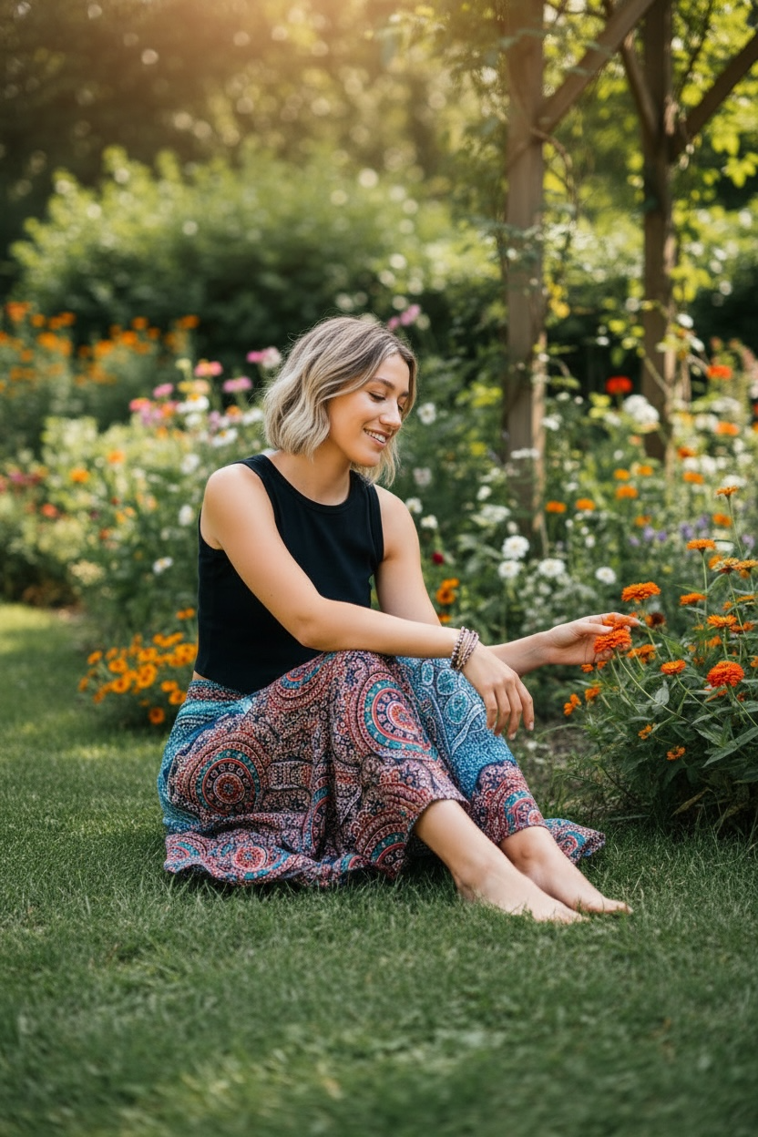Ocean Mandala Skirt – Boho Flowy Skirt, Effortless Everyday Wear