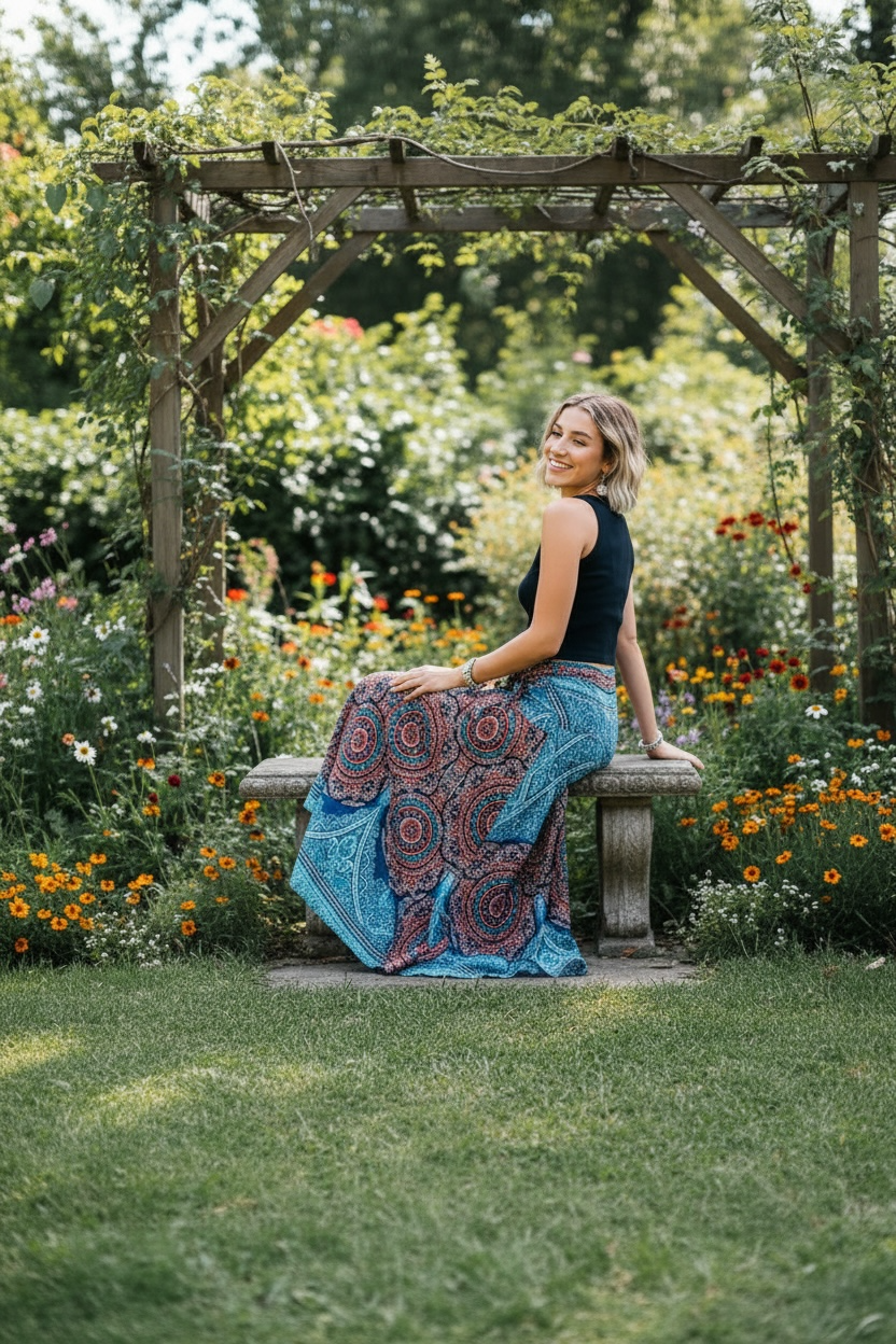 Ocean Mandala Skirt – Boho Flowy Skirt, Effortless Everyday Wear