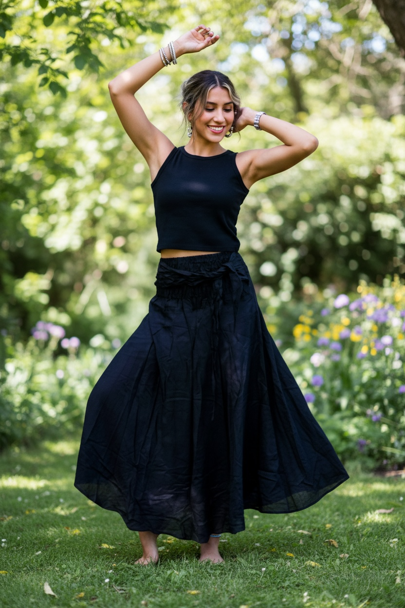 Black Maxi Skirt – Boho Flowy, Effortless Everyday Wear