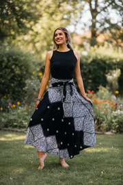Noir Patchwork Maxi Skirt – Boho Flowy, Effortless Everyday Wear