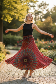 Burgundy Mandala Skirt – Boho Flowy Skirt, Effortless Everyday Wear