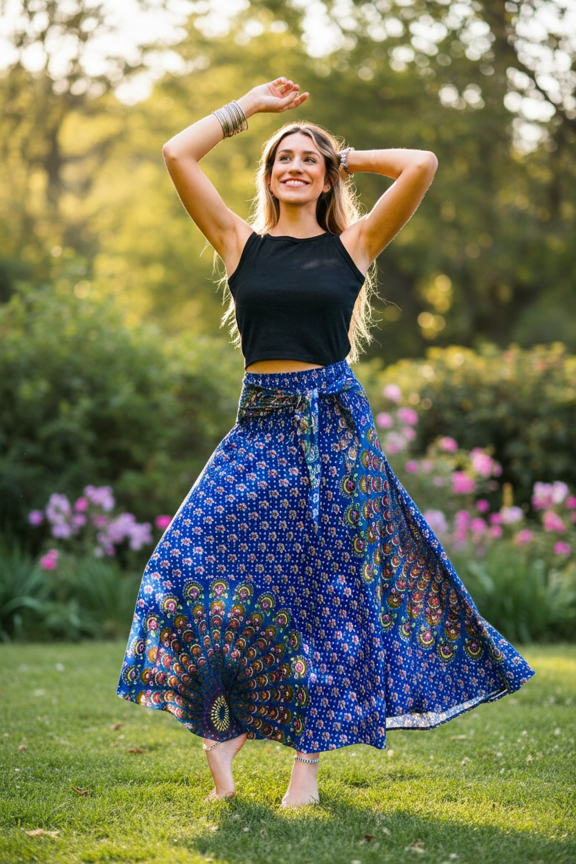 Indigo Mandala Skirt – Boho Flowy Skirt, Effortless Everyday Wear