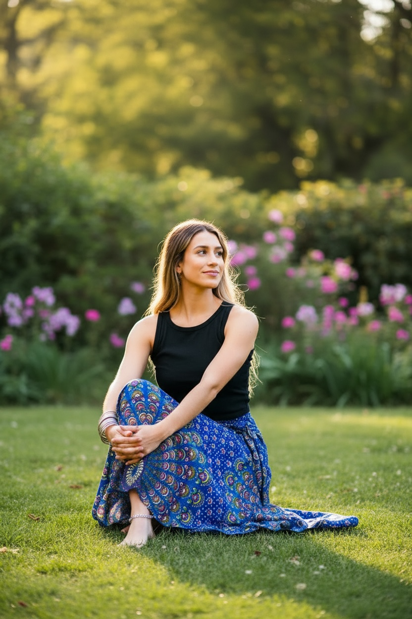 Indigo Mandala Skirt – Boho Flowy Skirt, Effortless Everyday Wear
