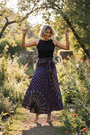 Midnight Garden Skirt – Boho Flowy Maxi Skirt, Adjustable Waist, Effortless Everyday Wear