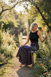 Midnight Garden Skirt – Boho Flowy Maxi Skirt, Adjustable Waist, Effortless Everyday Wear