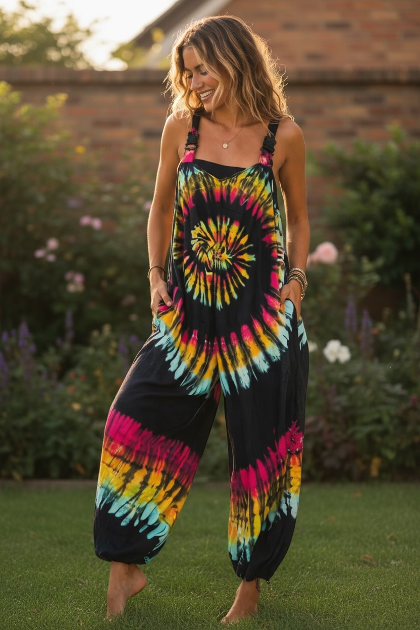 Wanderlust Spiral Tie-Dye Dungarees Jumpsuit