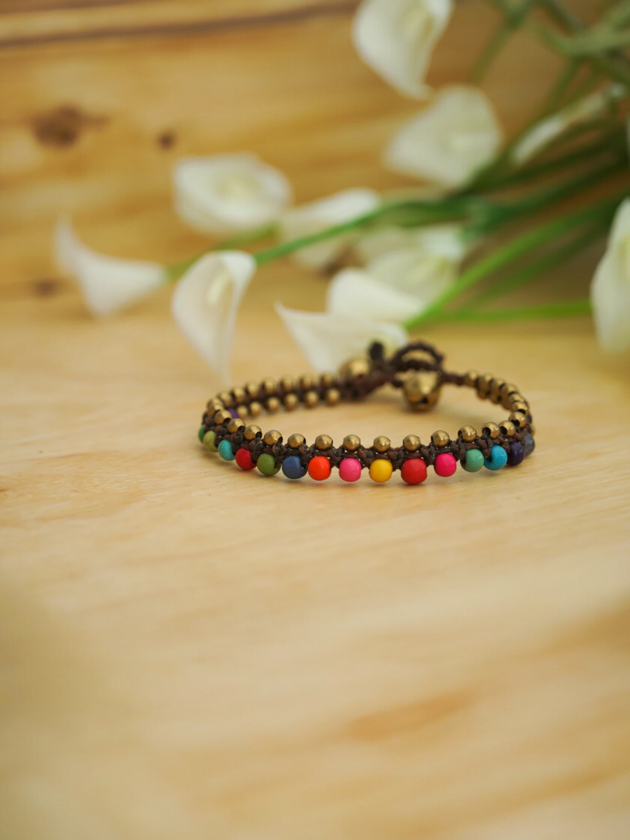 Rainbow Beaded Bracelet with Brass Accents