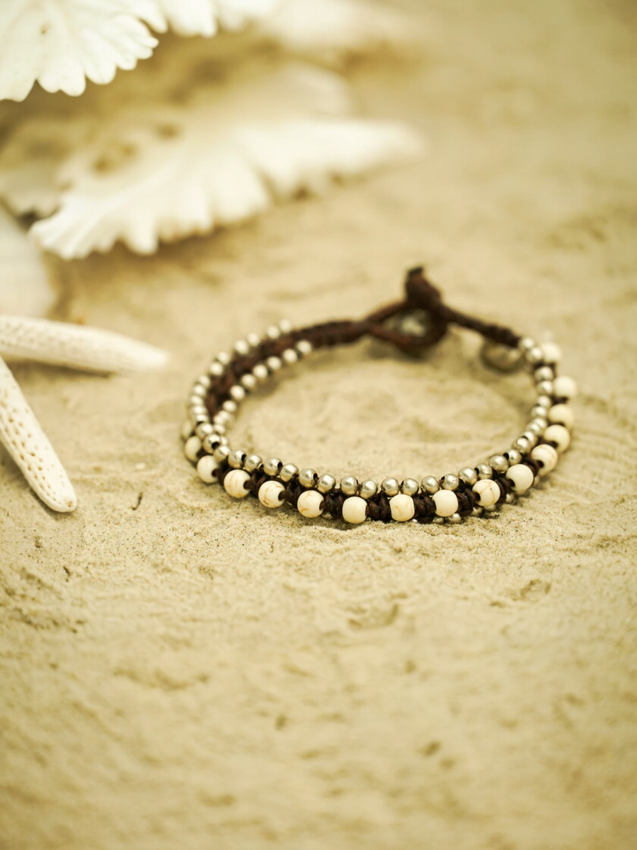 Ivory Beaded Bracelet with Silver Accents