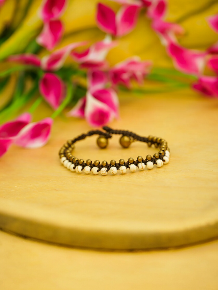 Ivory Beaded Bracelet with Brass Accents