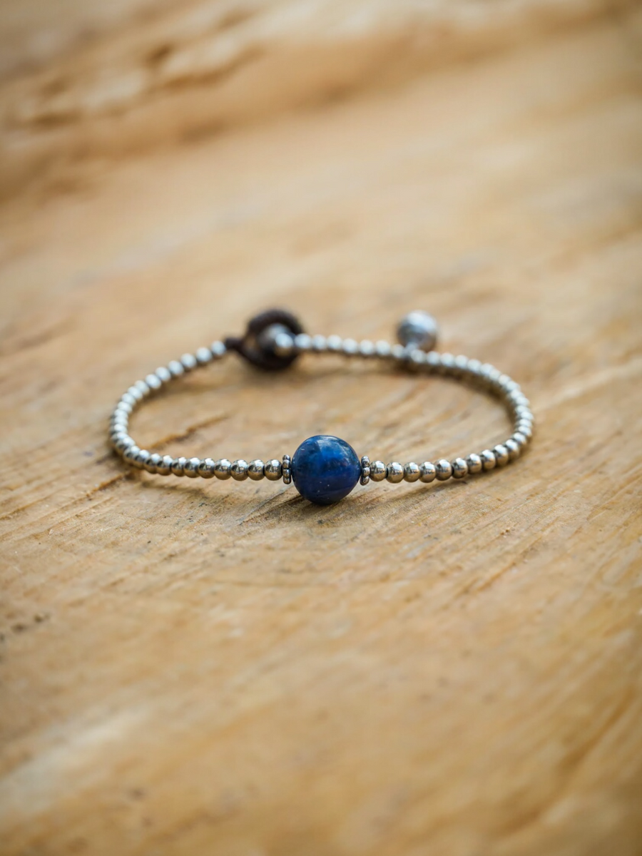 Lapis Lazuli Bead Bracelet with Silver Beads