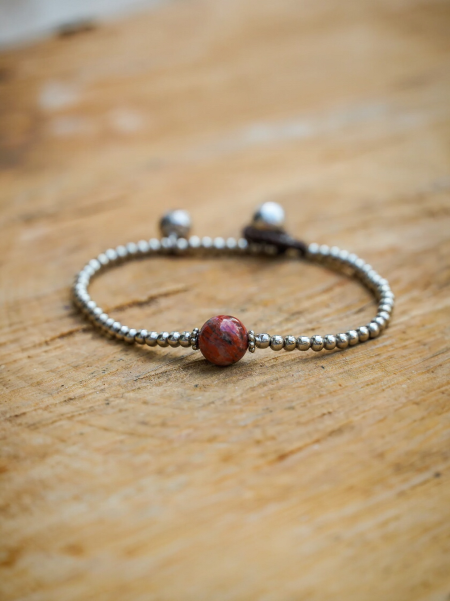 Red Jasper Bead Bracelet with Silver Beads