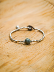 Green Jasper Bead Bracelet with Silver Beads