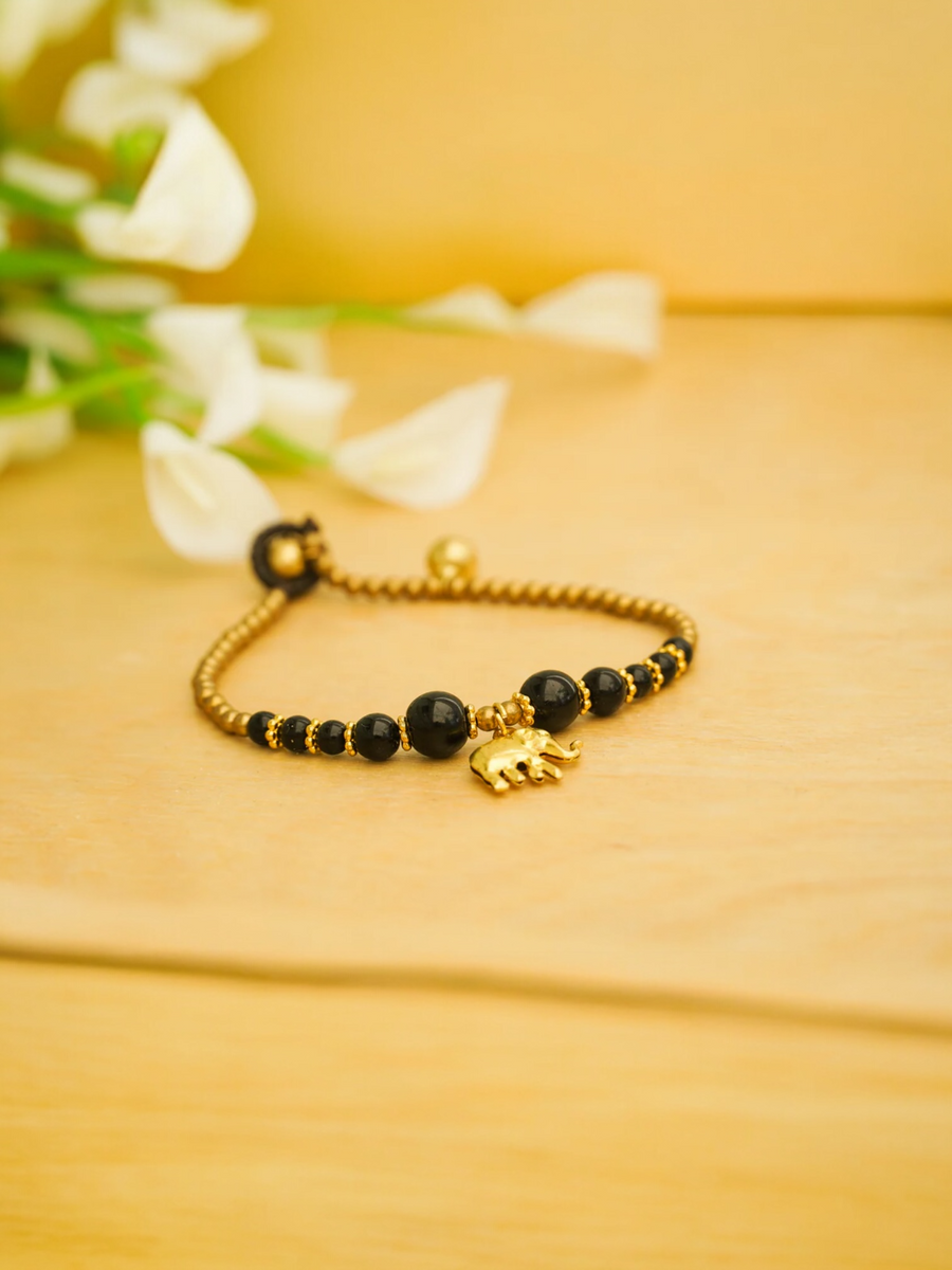Black & Gold Elephant Charm Bracelet