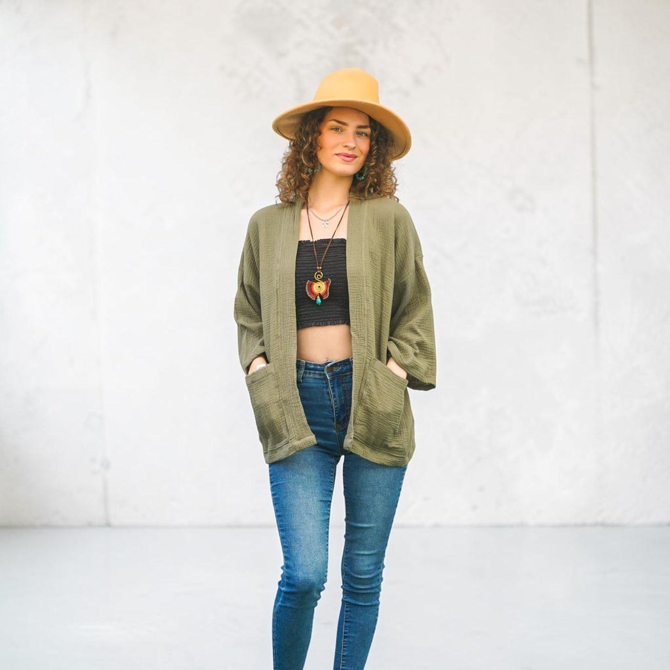 Olive Double Gauze Kimono