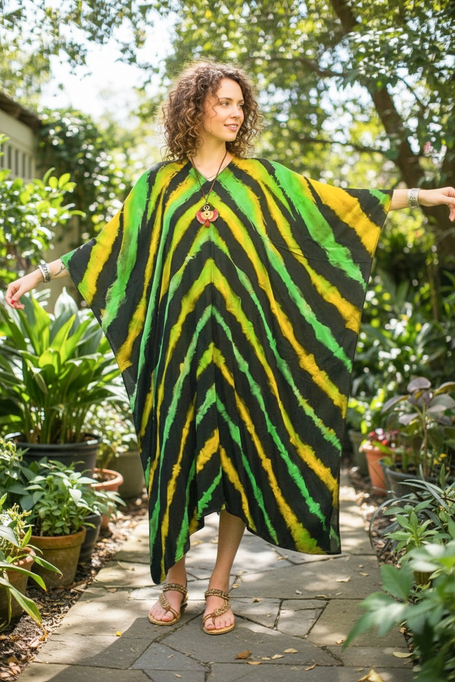Jungle Flame Hand-Dyed Kaftan Dress