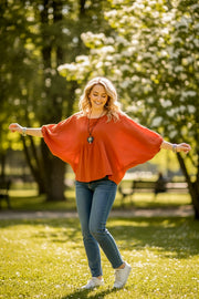 Rust Orange Organic Raw Cotton Gauze Blouse | Boho Minimalist
