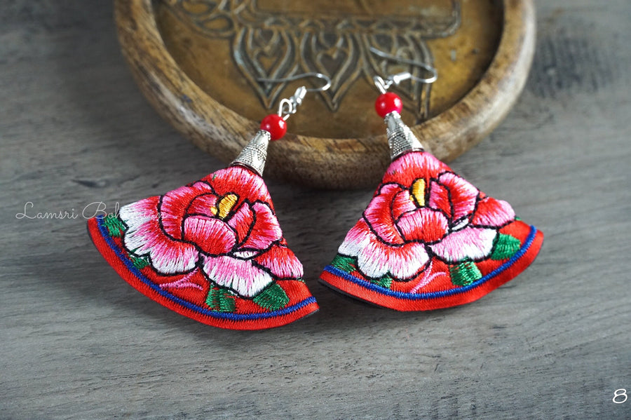 Boho Rose Embroidered Earrings
