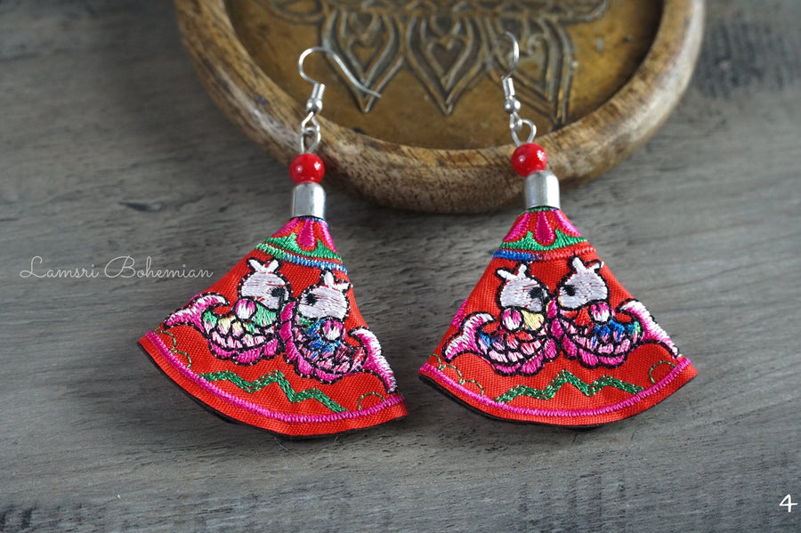 Peacock Lovers Embroidered Earrings