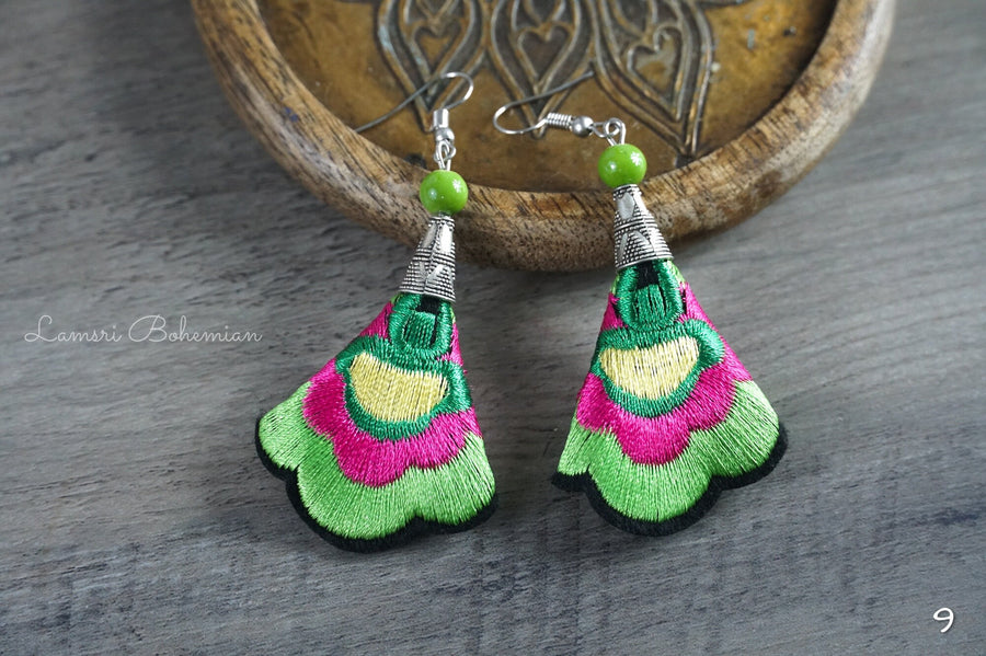 Jade Blossom Embroidered Earrings