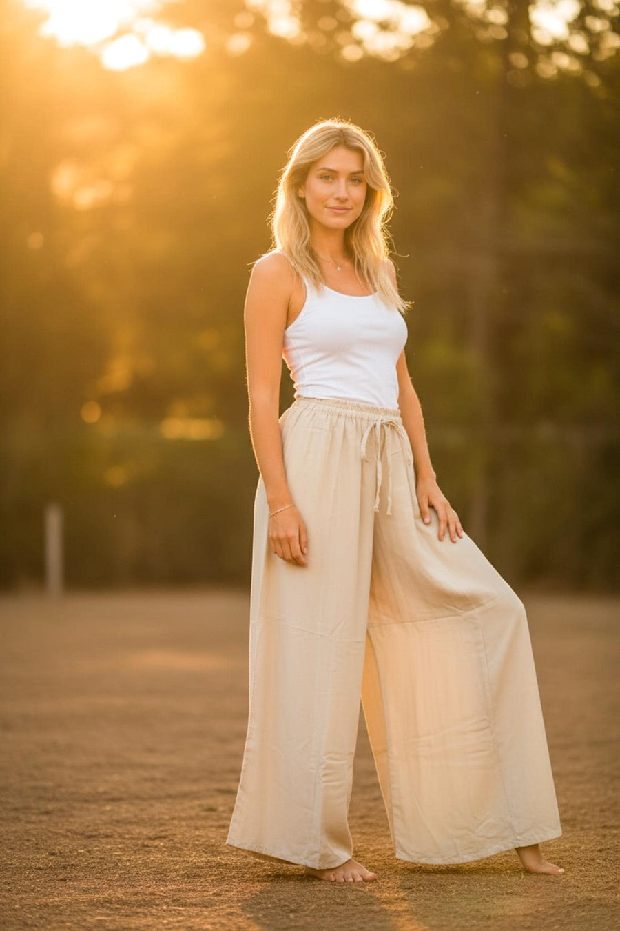 Soft Ivory Wide Leg Palazzo Pants