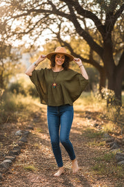 Olive Green Gauze Flow Blouse