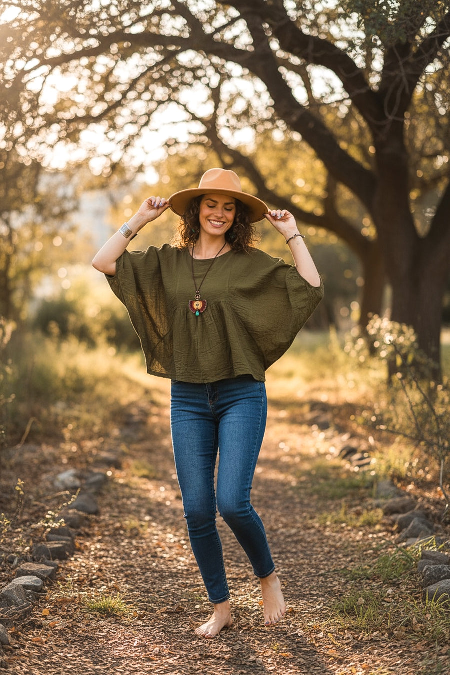 Olive Green Gauze Flow Blouse