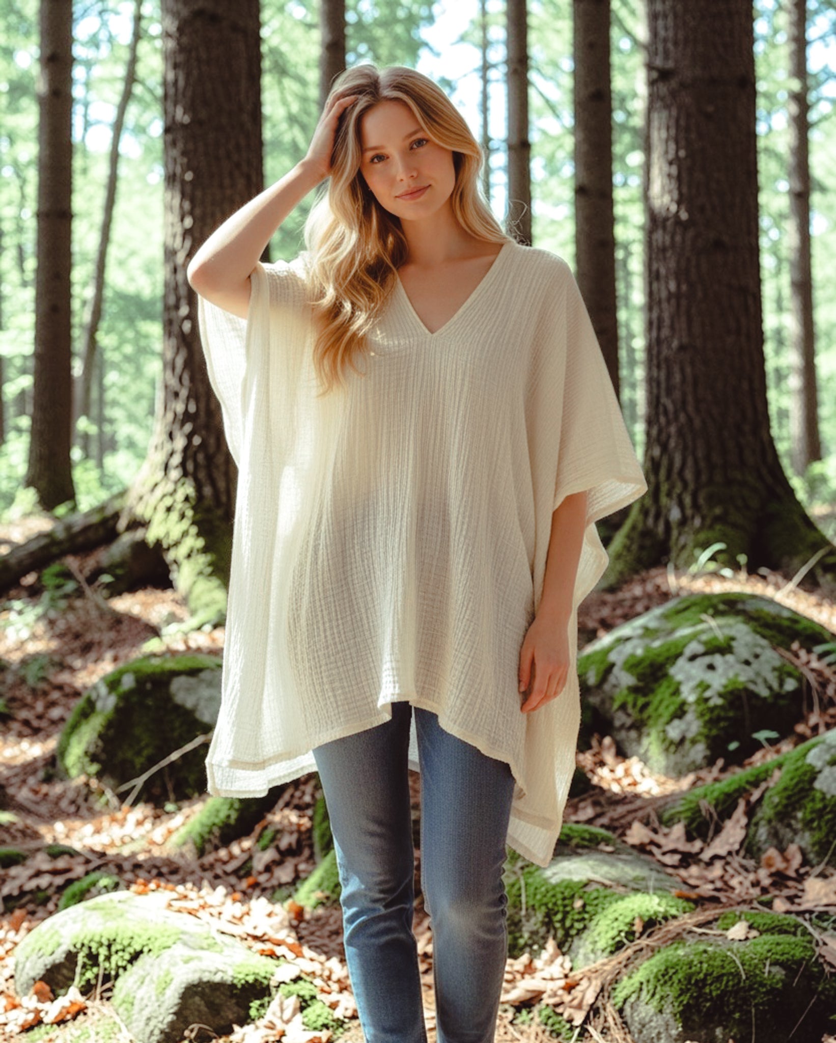 Soft Ivory Double Gauze Kaftan Top