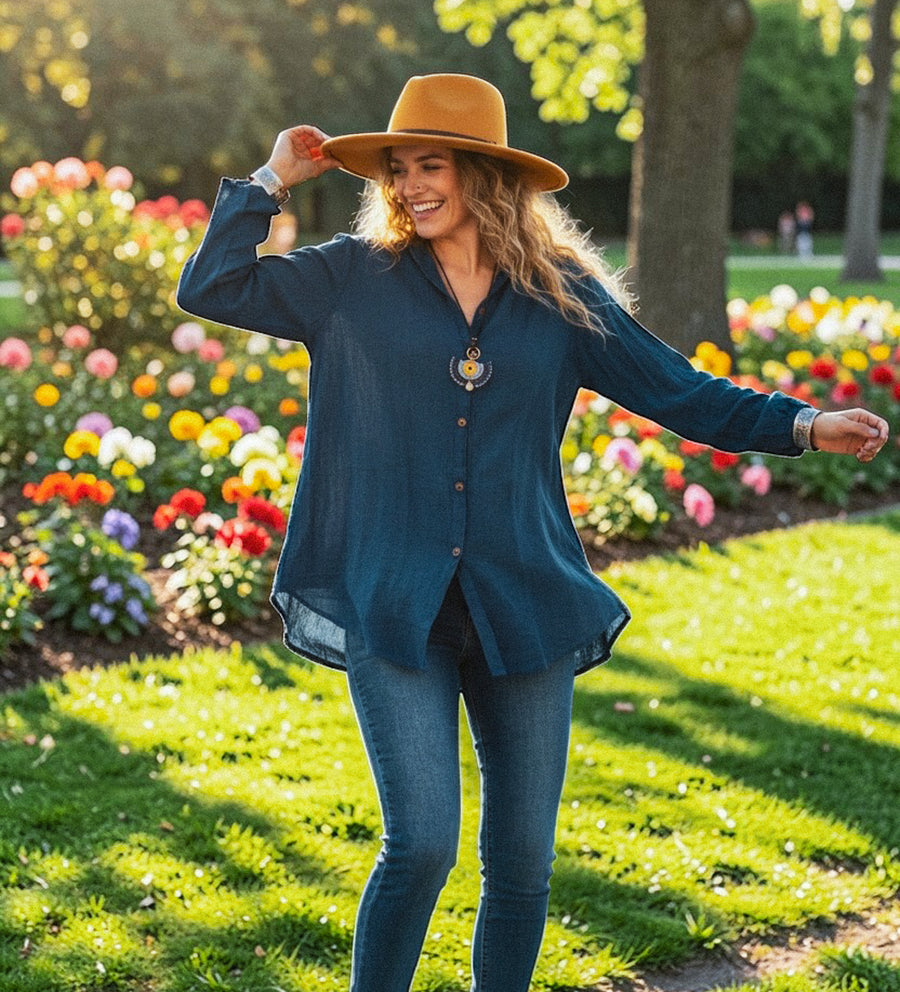 Blue Teal Gauze Breeze Top