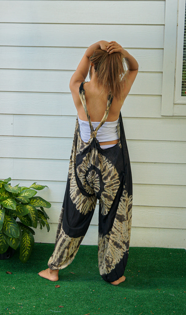 Earthy Zen Tie Dye Hippie Racerback Dungarees Jumpsuit Romper