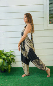 Earthy Zen Tie Dye Hippie Racerback Dungarees Jumpsuit Romper