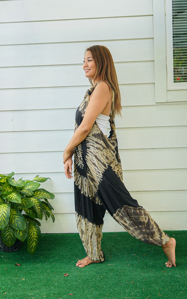 Earthy Zen Tie Dye Hippie Racerback Dungarees Jumpsuit Romper
