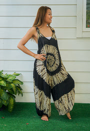 Earthy Zen Tie Dye Hippie Racerback Dungarees Jumpsuit Romper