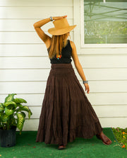 Earthy Boho Raw Crinkled Organic Cotton Gauze Tiered Maxi Skirt