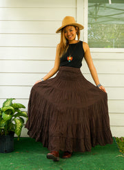 Earthy Boho Raw Crinkled Organic Cotton Gauze Tiered Maxi Skirt