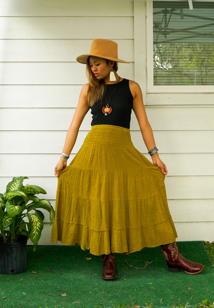 Golden Harvest Organic Double Gauze Cotton Tiered Maxi Skirt