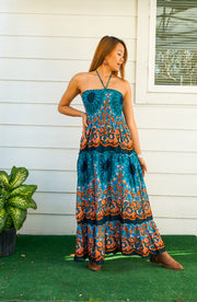 Teal Paisley Tiered SunDress Maxi Dress