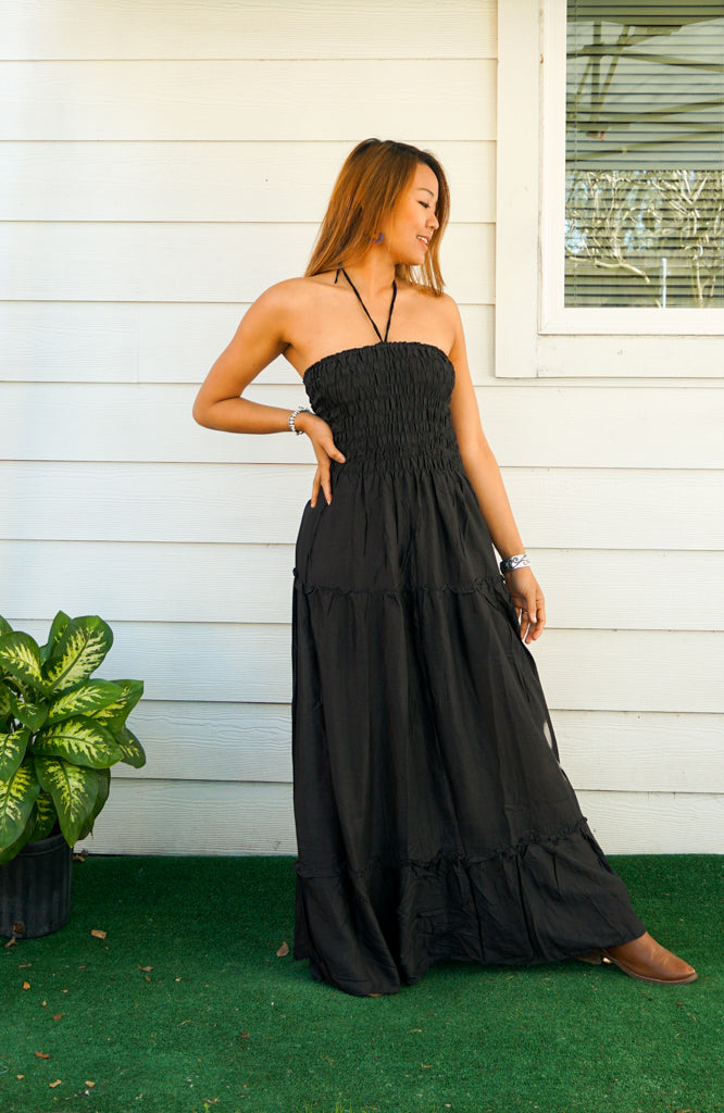 black summer maxi dress Plain Black Tiered SunDress Maxi – Isla Bohemian