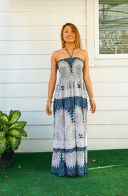 Indigo Mandala Tiered SunDress Maxi Dress