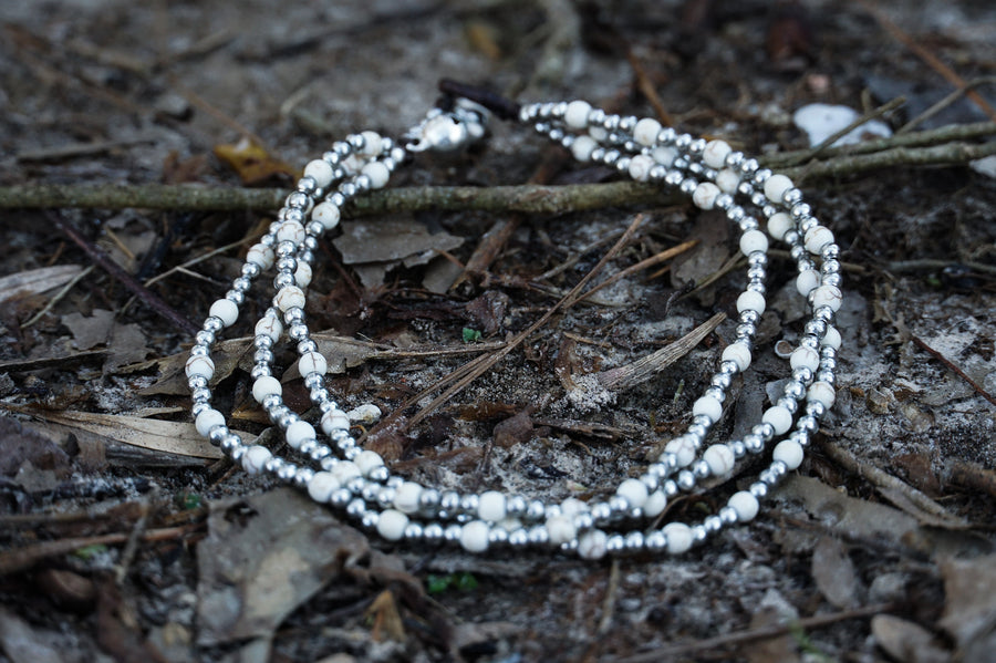 White Howlite & Silver Triple-Strand Boho Bracelet