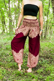 Burgundy Lotus Bloom Harem Pants