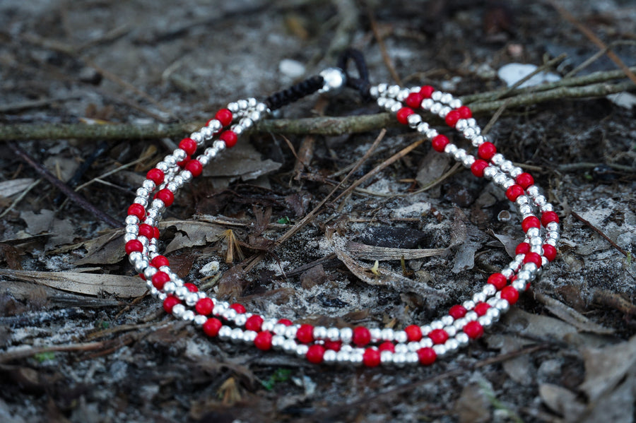 Red Jasper & Silver Triple-Strand Boho Bracelet