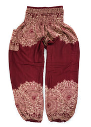 Burgundy Lotus Bloom Harem Pants