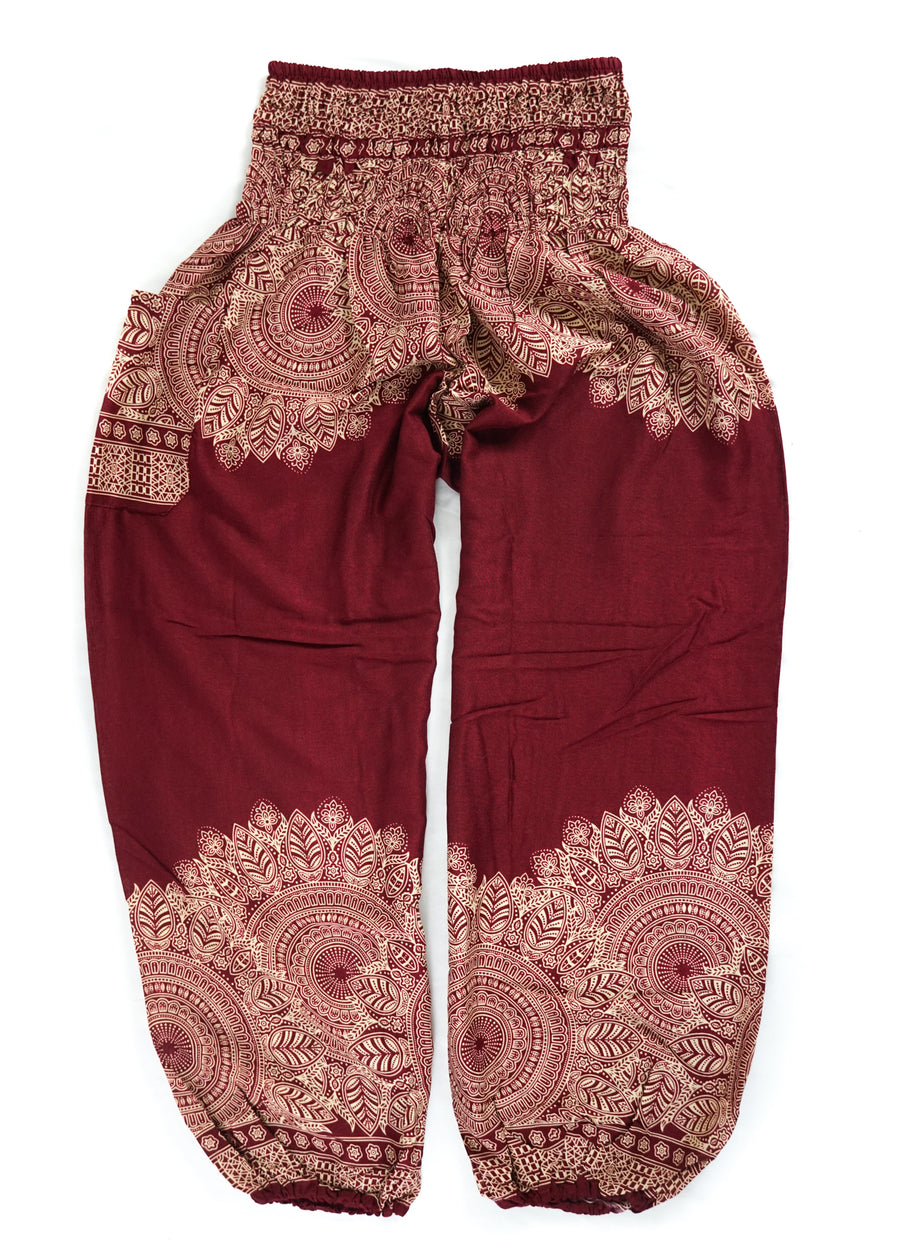 Burgundy Lotus Bloom Harem Pants