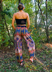 Blue Pink Lotus Floral Harem Pants