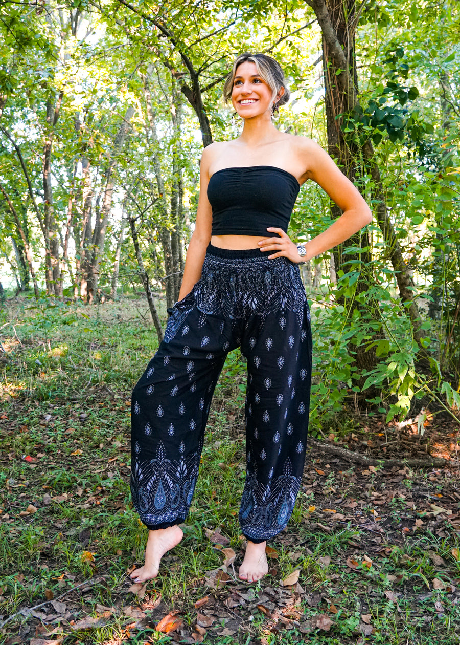 Teardrops Black Paisley Harem Pants